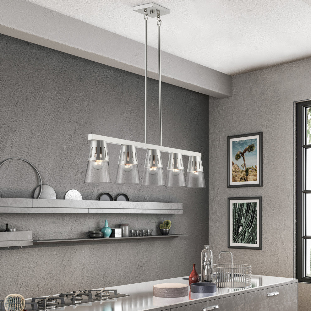 5 Light Brushed Nickel Large Linear Chandelier