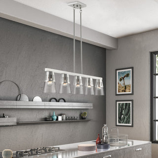 5 Light Brushed Nickel Large Linear Chandelier
