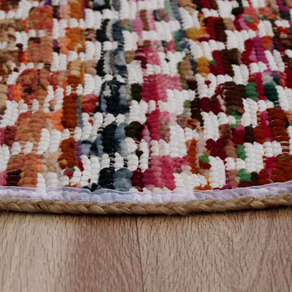 6" Round White Braided Chindi Area Rug