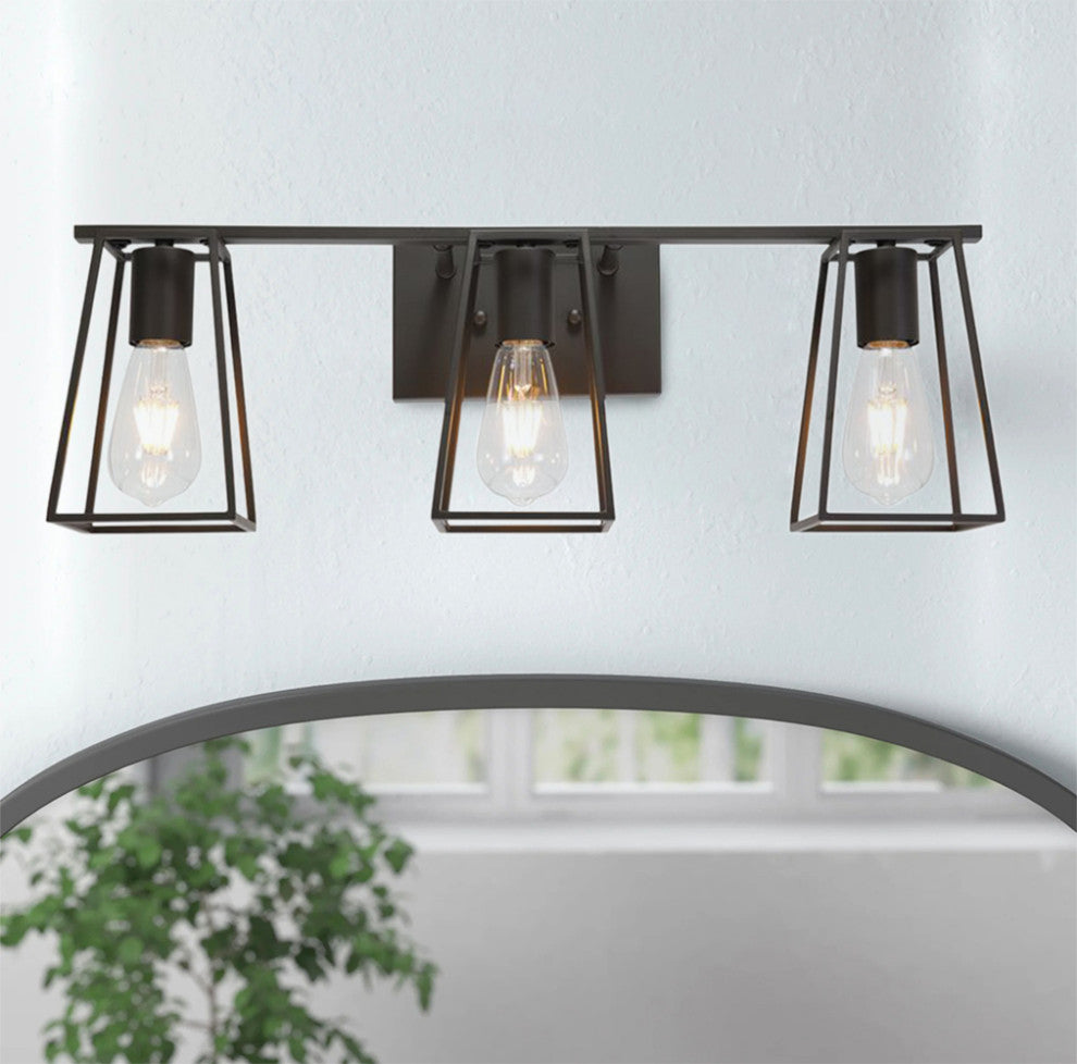 3-Light Rustic Vintage Industrial Hollow Cage Dimmable Vanity Light Wall Light