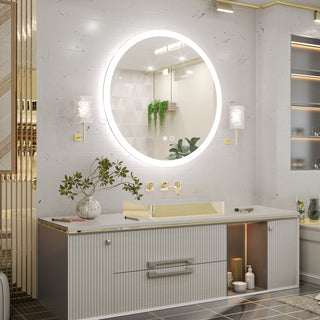 Round LED Bathroom Mirror With Front Lights, Anti-Fog/Dimmable, 36" Diameter