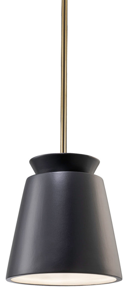 Small Trapezoid Pendant, Carbon Matte Black, Antique Brass, Incandescent