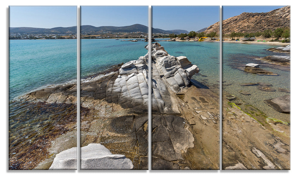 Clean Waters and Rock Formations, Large Landscape Canvas Art, 48"x28", 4 Panels