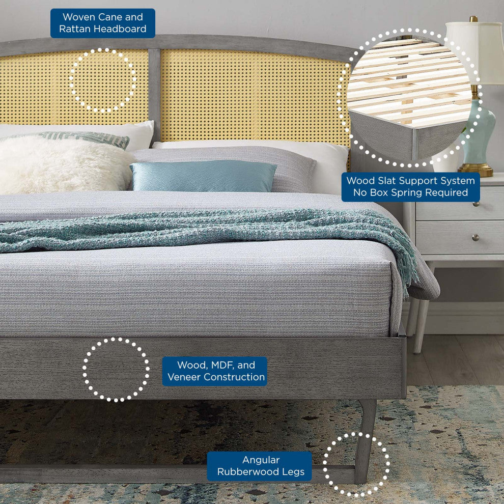 Platform Bed Frame, Full Size, Wood, Gray, Modern Mid-Century, Bedroom