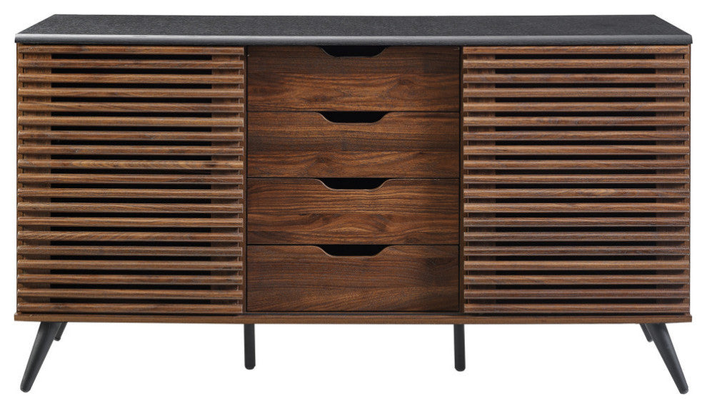 59" Havana Sliding Slat Door 4 Drawer Sideboard, Ebony/Dark Walnut