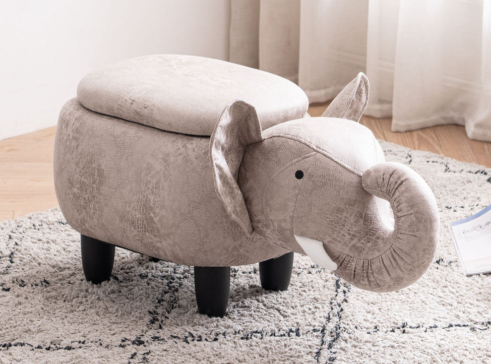 Gray Elephant Shaped Storage Ottoman