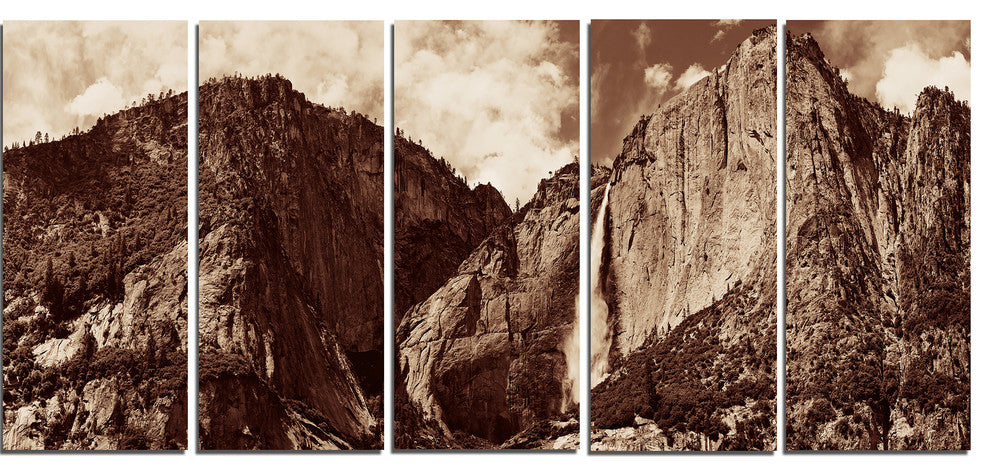 "Yosemite Waterfall Panorama" Seashore Canvas Art, 5 Panels, 60"x28"