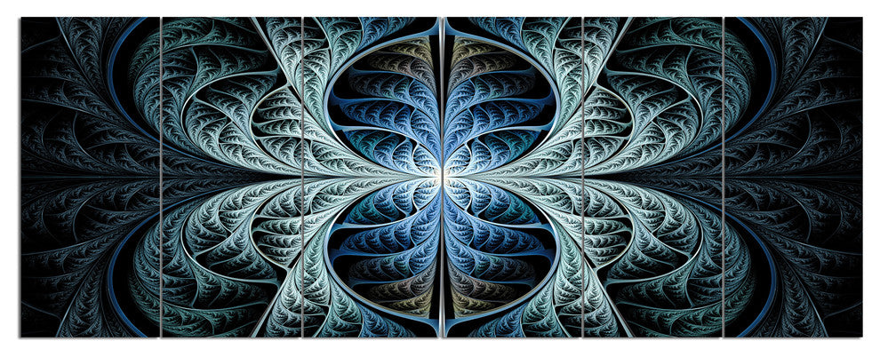 Glowing Blue Fabulous Fractal Art, Abstract Canvas Art Print, 70"x28", 6 Panels