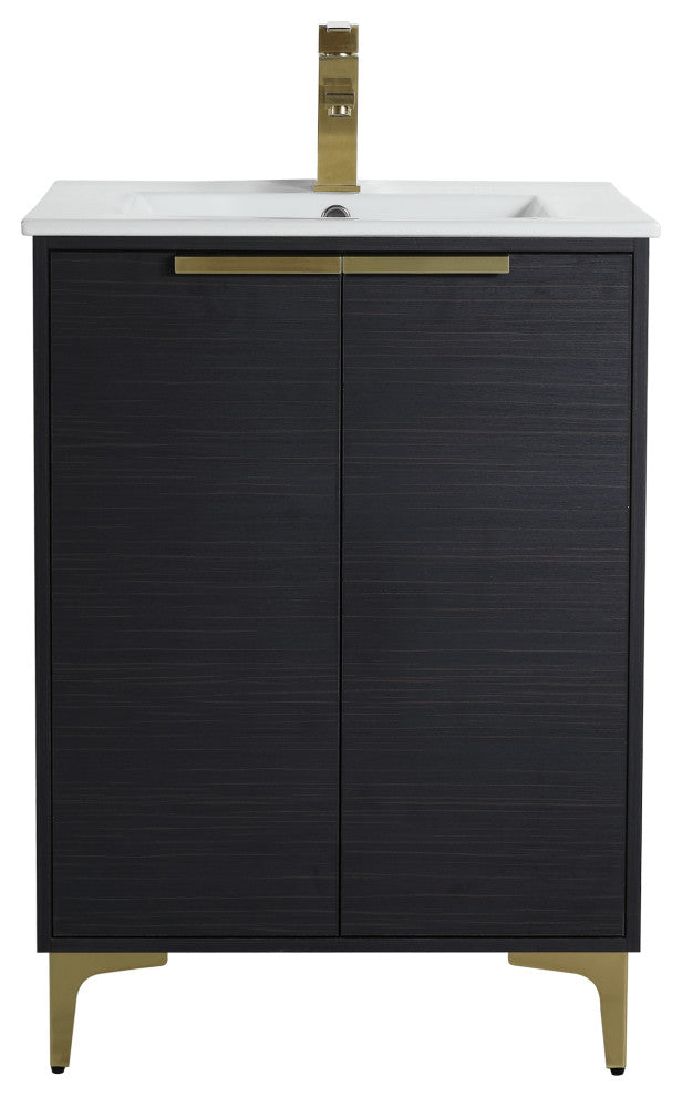 Wilmington Bath Vanity, Chestnut, 24 Inch, Satin Brass Hardware