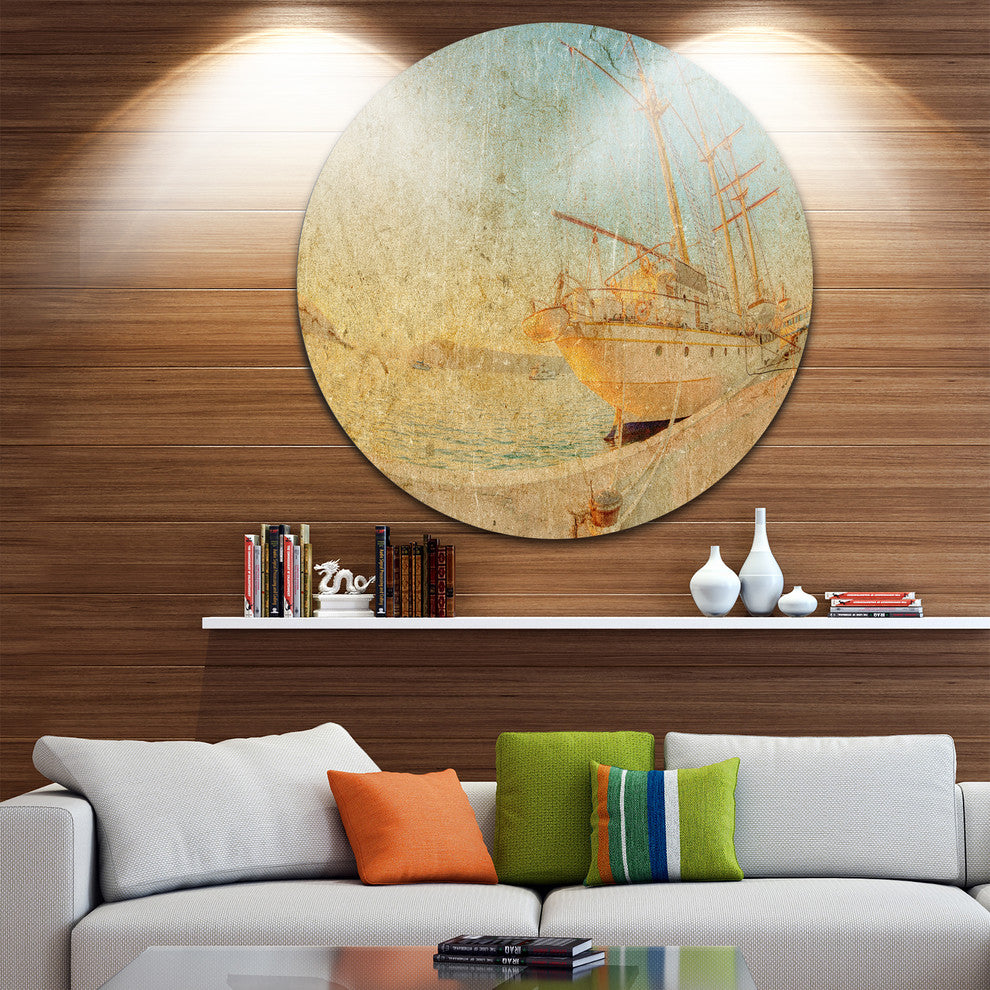 Old Sailing Ship In Sunlight, Seascape Round Wall Art, 36"
