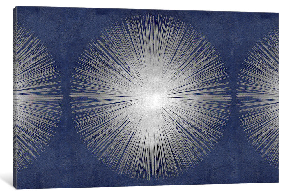 "Silver Sunburst On Blue III" by Abby Young, Canvas Print, 26"x18"
