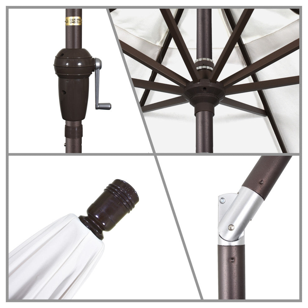 9' Bronze Auto-Tilt Crank Aluminum Umbrella, Pacifica, Brick