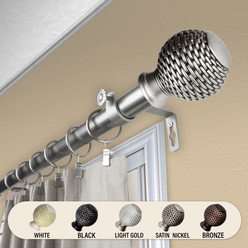 Wicker 1" Curtain Rod, Satin Nickel, 28-48"