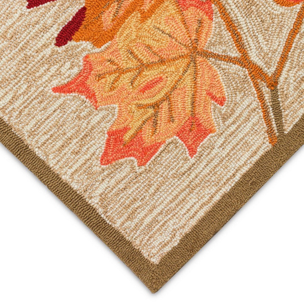 Ravella Falling Leaves Border Indoor/Outdoor Rug Natural 5'x7'6"