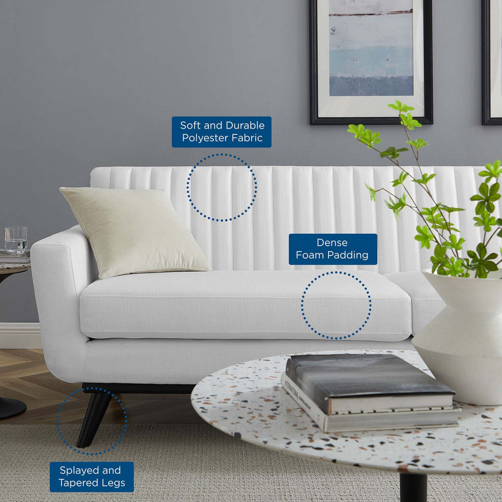 Tufted Sofa, Fabric, White, Modern, Living Lounge Room Hotel Lobby Hospitality