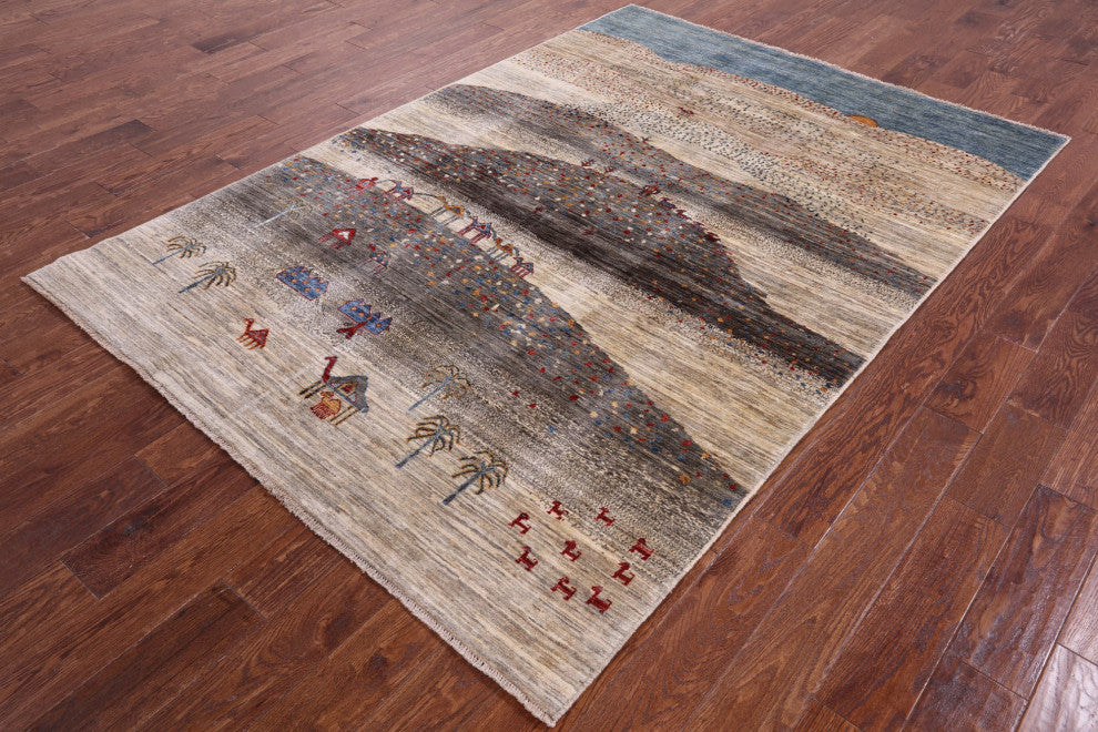 5' 7" X 8' 0" Handmade Persian Tribal Gabbeh Wool Rug - Q12419