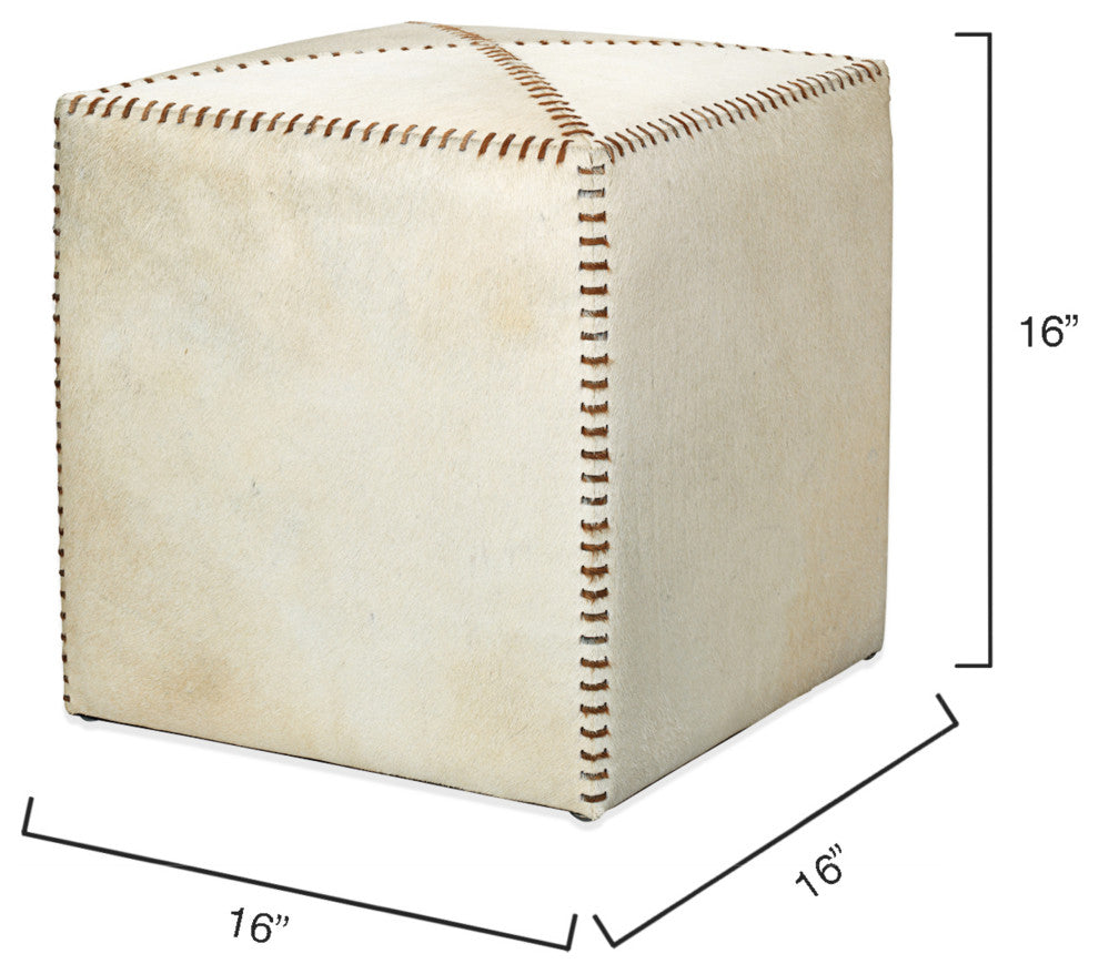White Hide Ottoman, Small