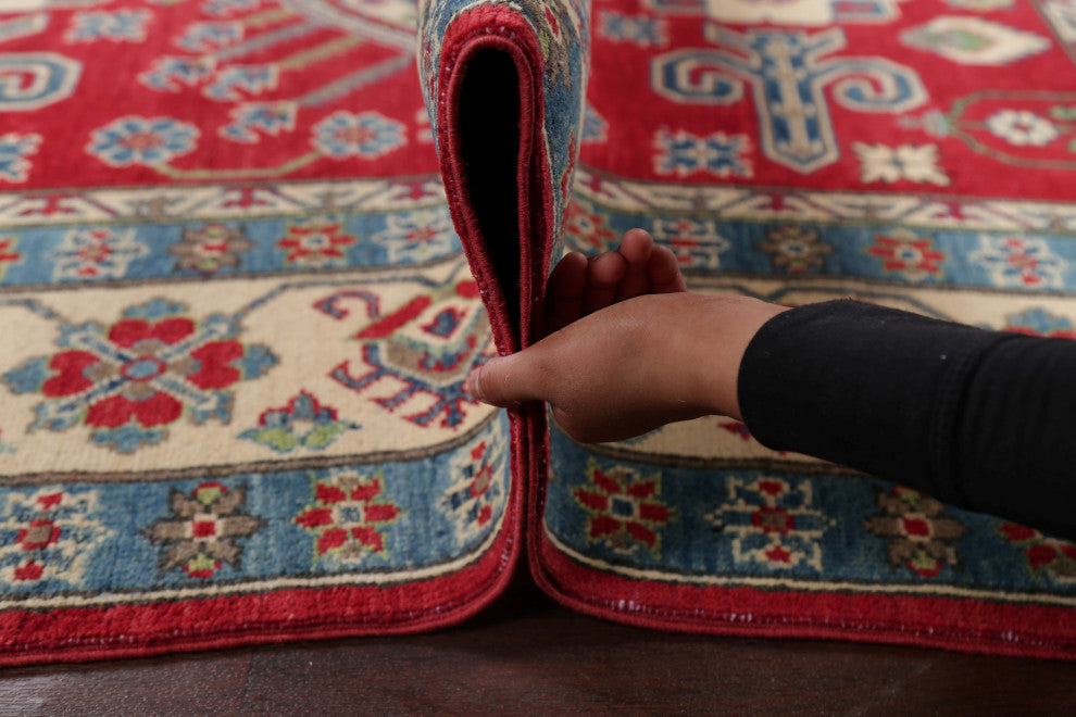 Kazak Carpet Handmade Oriental Traditional Pakistani Area Rug, Red, 7'9"x5'9
