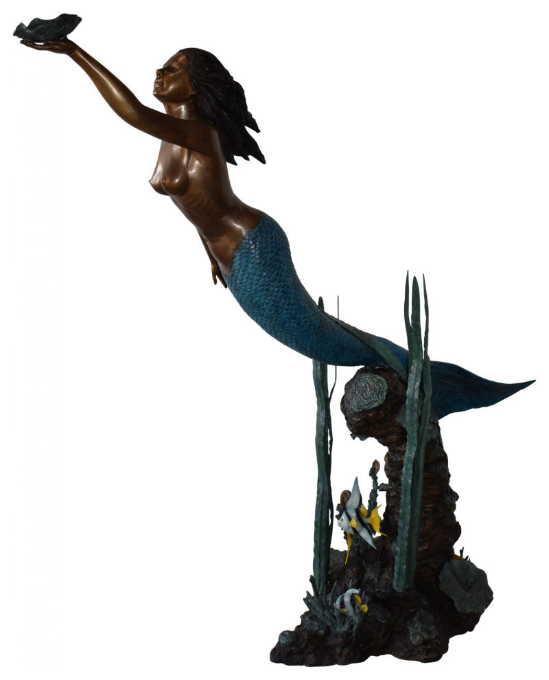 Mermaid With a Shell Bronze Fountain Statue Size: 24" x 60" x 70"H