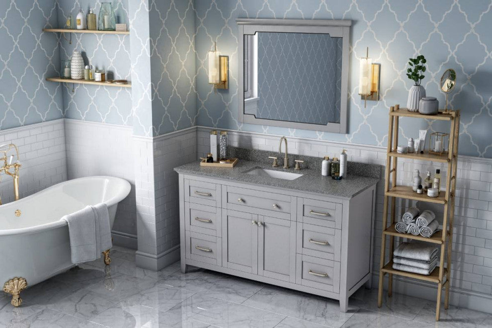 Chatham Traditional 60" Grey Single Sink Vanity, Boulder Cultured Marble Vanity