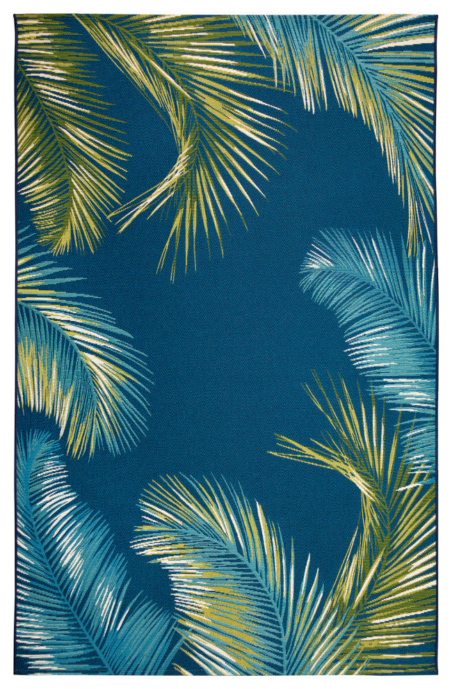Marina Palm Border Indoor/Outdoor Rug, Navy, 7'10"x9'10"