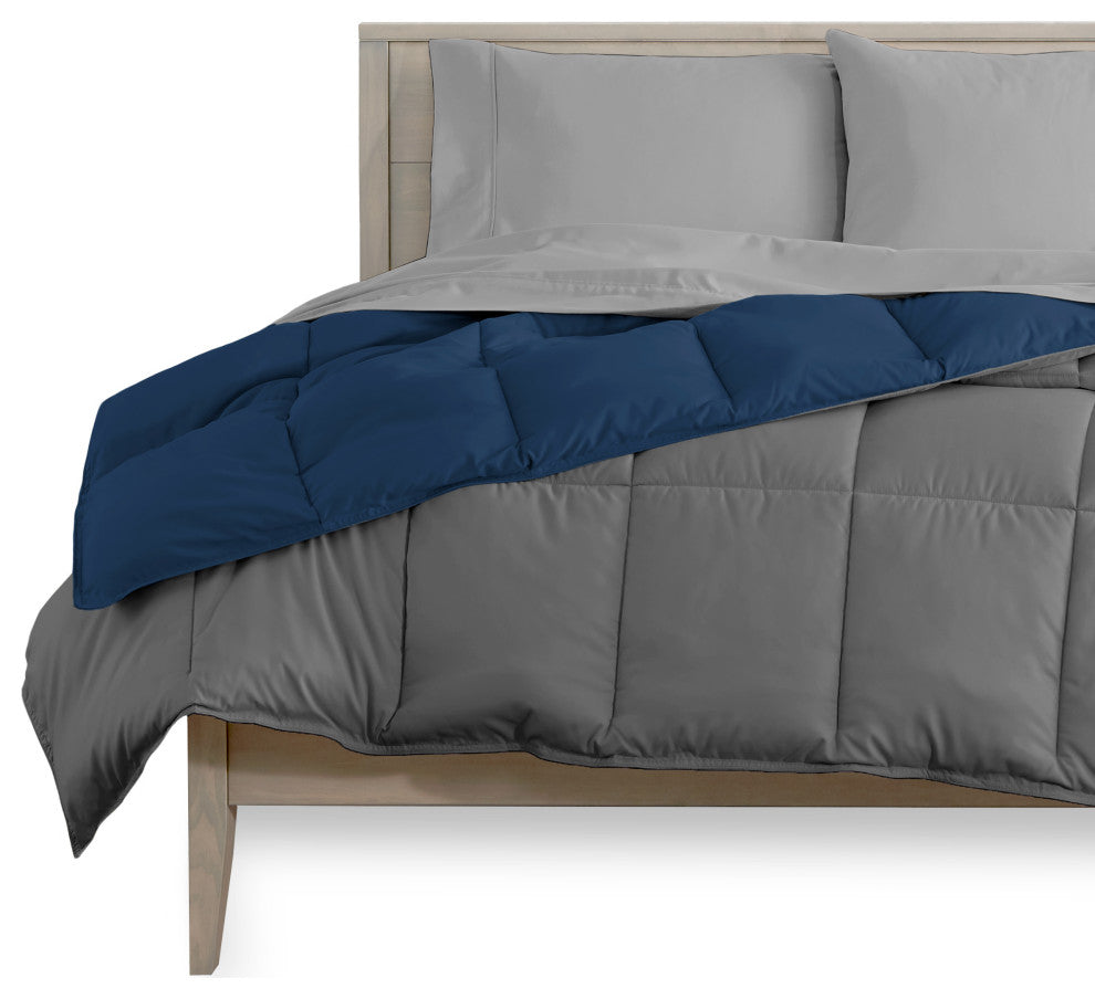 Reversible Bed-in-a-Bag, Dark Blue/Gray Light Gray, Queen