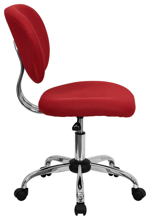 Mid-Back Red Mesh Swivel Task Chair with Chrome Base