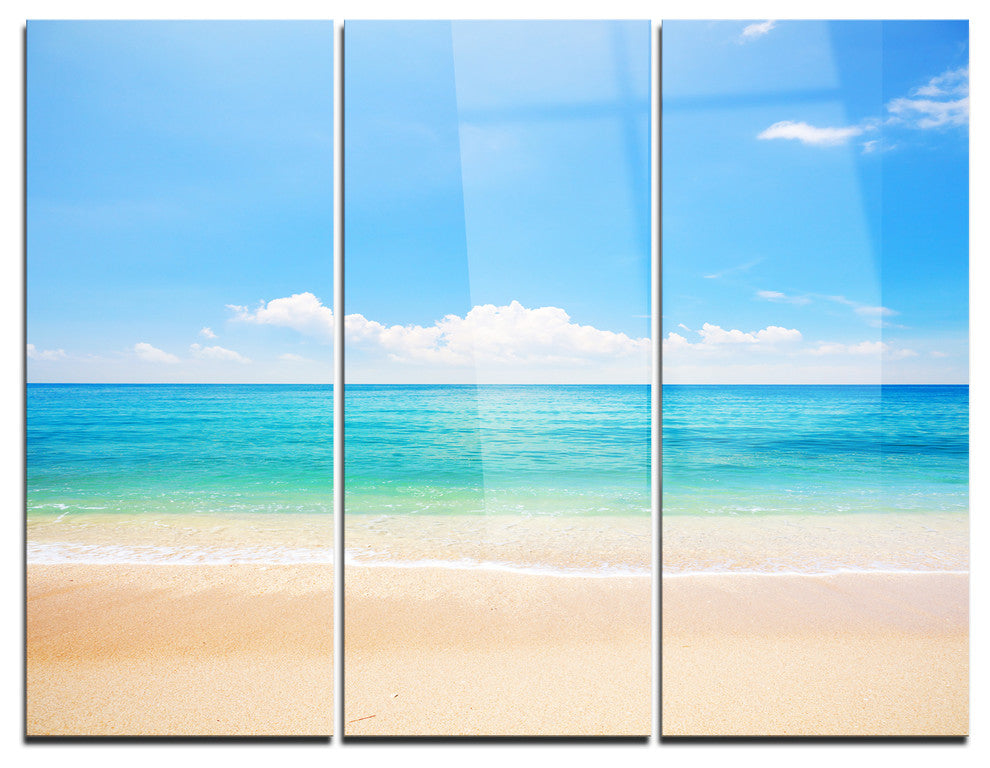 "Cloudy Horizon Over Beach" Photo Metal Wall Art, 3 Panels, 36"x28"