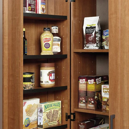 Transitional Storage Cabinet, Frame Paneled Doors With Metal Handles, Sienna Oak