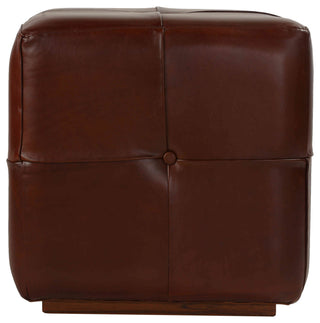Bare Decor Chesterfield Square Ottoman, Genuine 100% Leather, Brown