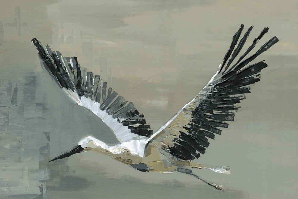 "The Flying Crane" Painting Print on Wrapped Canvas, 30"x20"