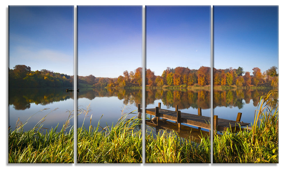 Still Waters of Fall Lake, Landscape Canvas Art Print, 48"x28", 4 Panels