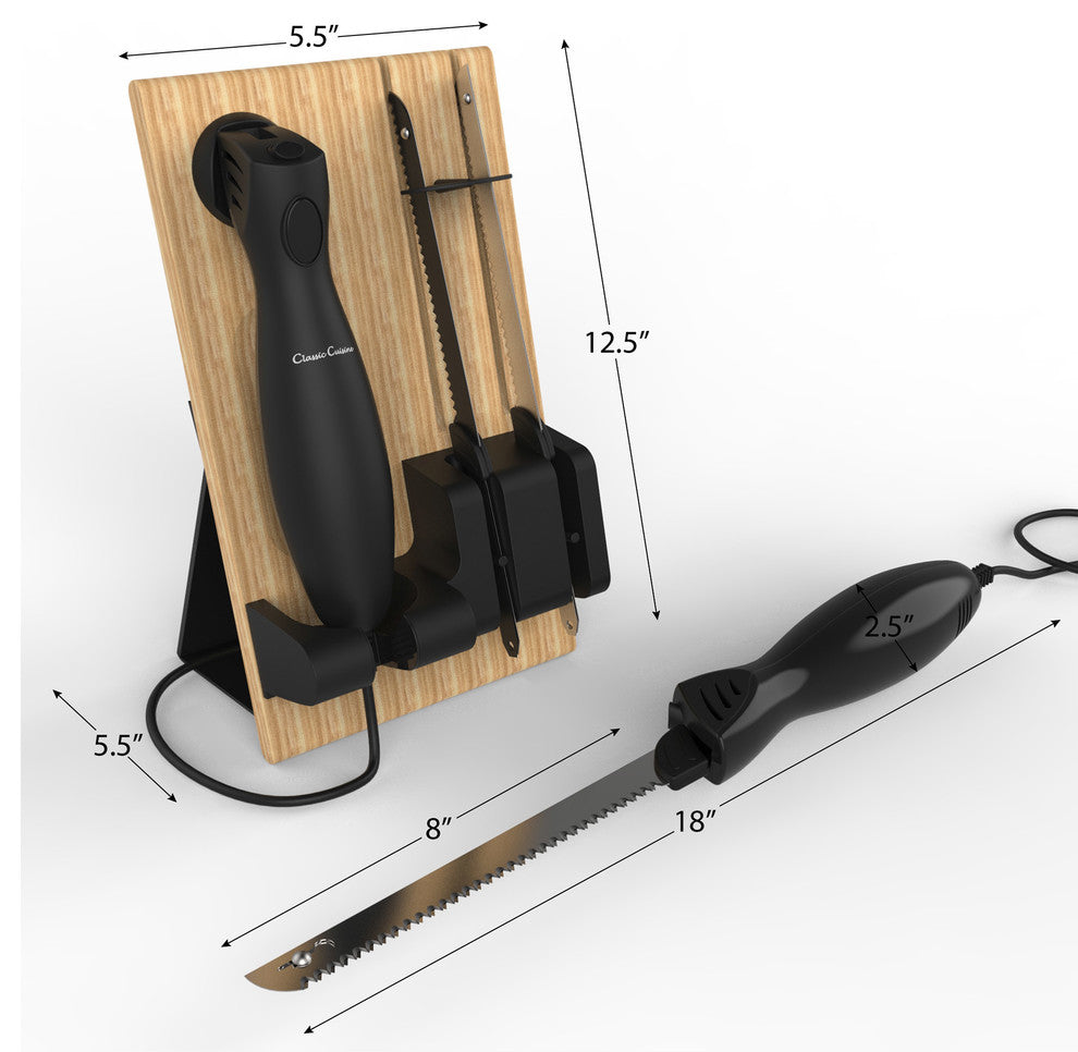 Electric Carving Knife Set, 2 Blades and Wood Storage Block By Classic Cuisine