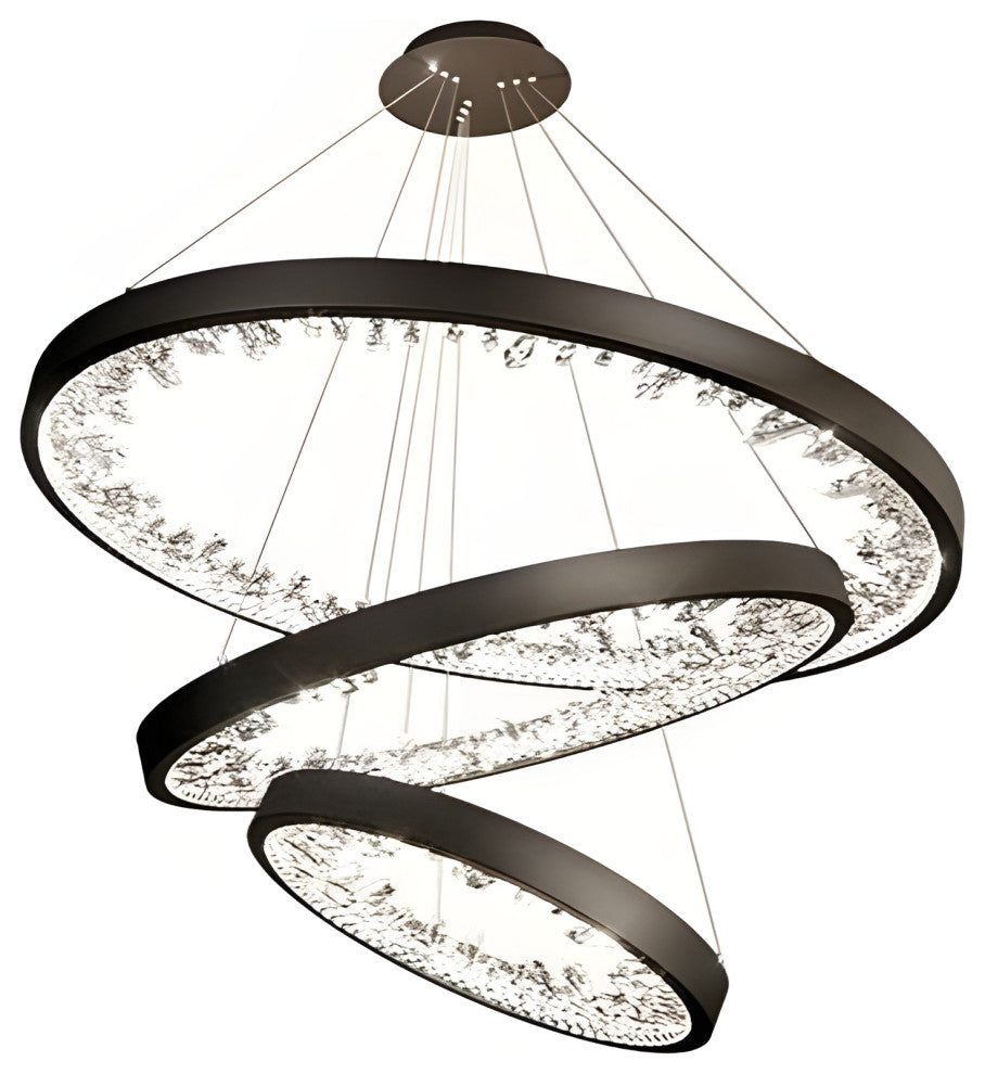 Altidona | Black Rings Modern Crystal Creative Luxury Hanging Led Chandelier, 3 Rings 4 Bases
