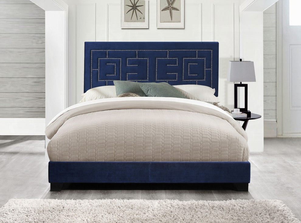 Ishiko III Eastern King Bed, Dark Blue Velvet