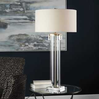 Uttermost Monette Steel Crystal Table Lamp in Brushed Nickel and Off White