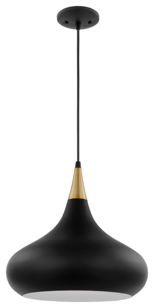 Phoenix 1-Light Medium Pendant, Matte Black With Burnished Brass