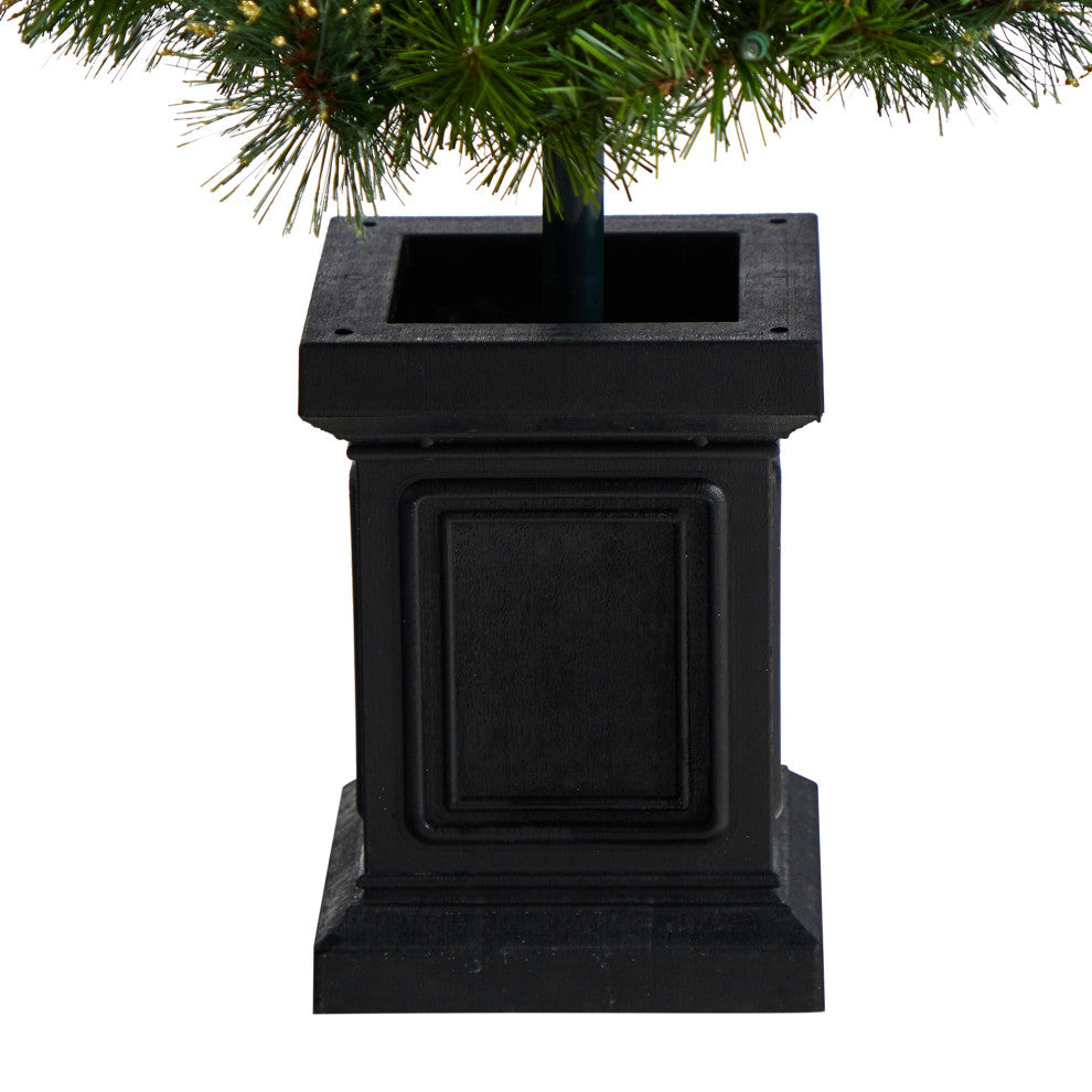 4' Xmas Faux Topiary Tree W/Ribbon, Berries, Lights & Bendable Branches, Planter