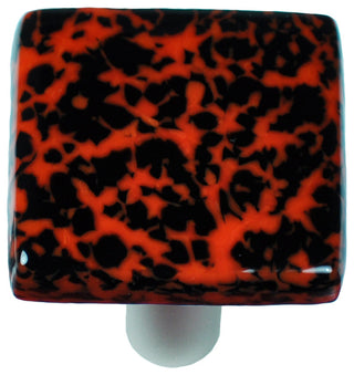 Art Glass Square Knob, Black Post, Granite, Black & Orange