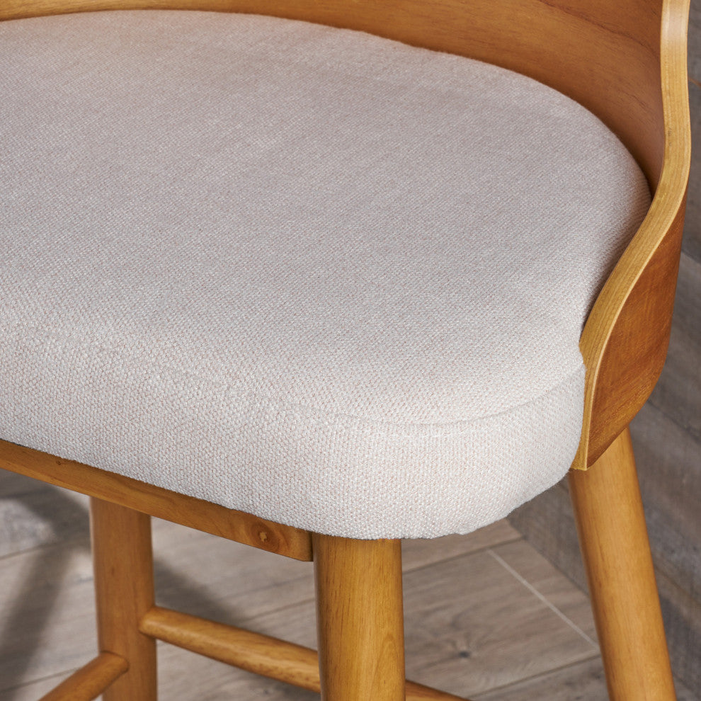 GDF Studio Truda Mid Century Modern Fabric Barstools, Set of 2, Light Beige/Natural