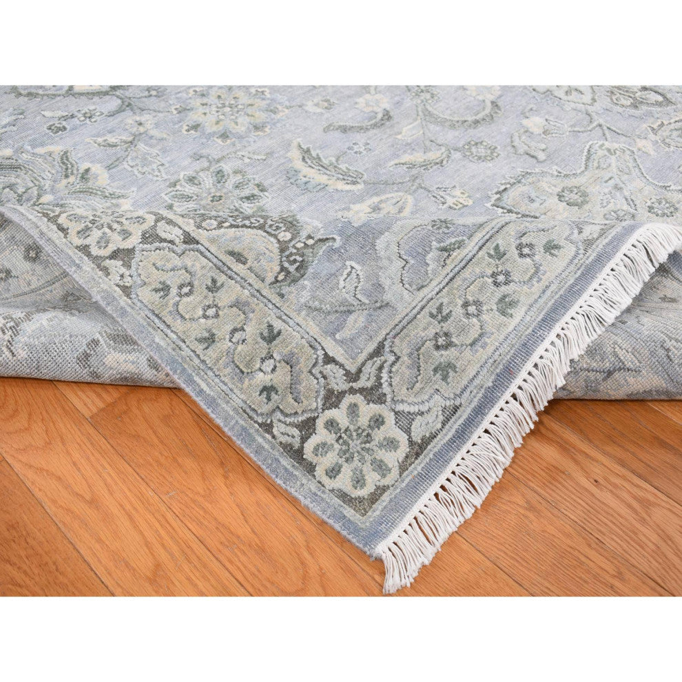 Goose Gray, Oushak Design, Silk With Wool, Hand Knotted Rug, 9'x12'