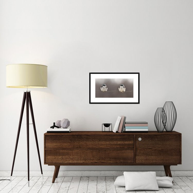 "Birds On A Wire" Framed Digital Print by Lucie Gagnon, 32"x20"