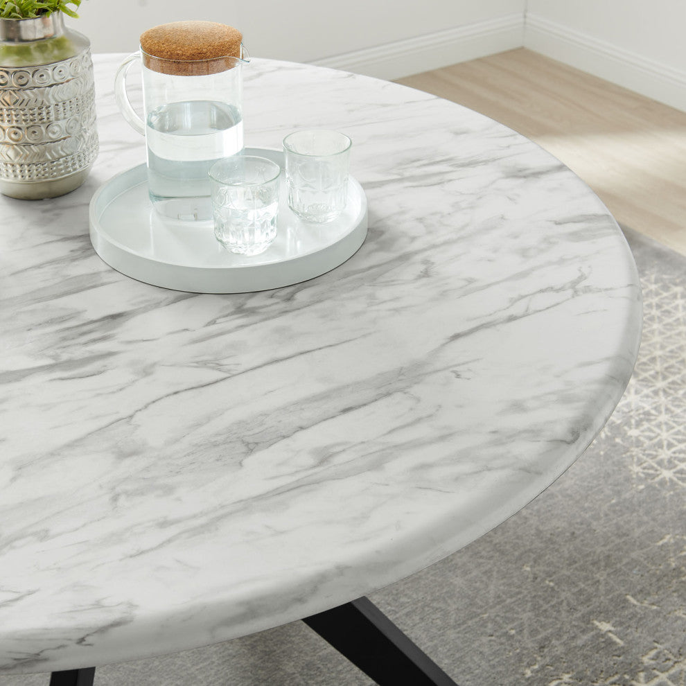 Traverse 50" Round Performance Artificial Marble Dining Table Black White