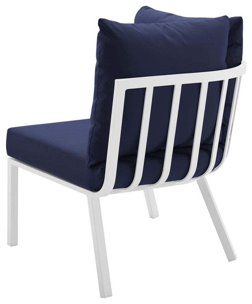 Lounge Sectional Sofa Chair Set, Aluminum, Metal, White Blue Navy, Outdoor