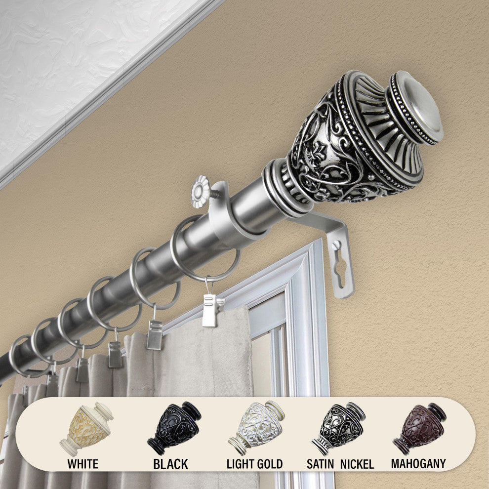 Rona 1" Curtain Rod 28-48", White, Satin Nickel, 160-240"