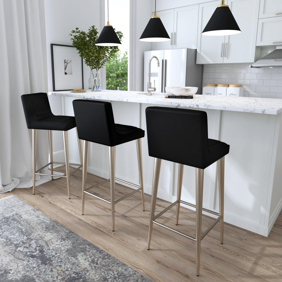 Maxwell Genuine Leather Bar Stool, Black