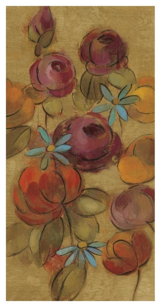 "Pressed Flowers II on Gold" Digital Paper Print by Silvia Vassileva, 38"x74"