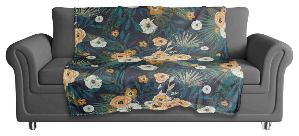 Navy Tropical Floral 50x60 Coral Fleece Blanket