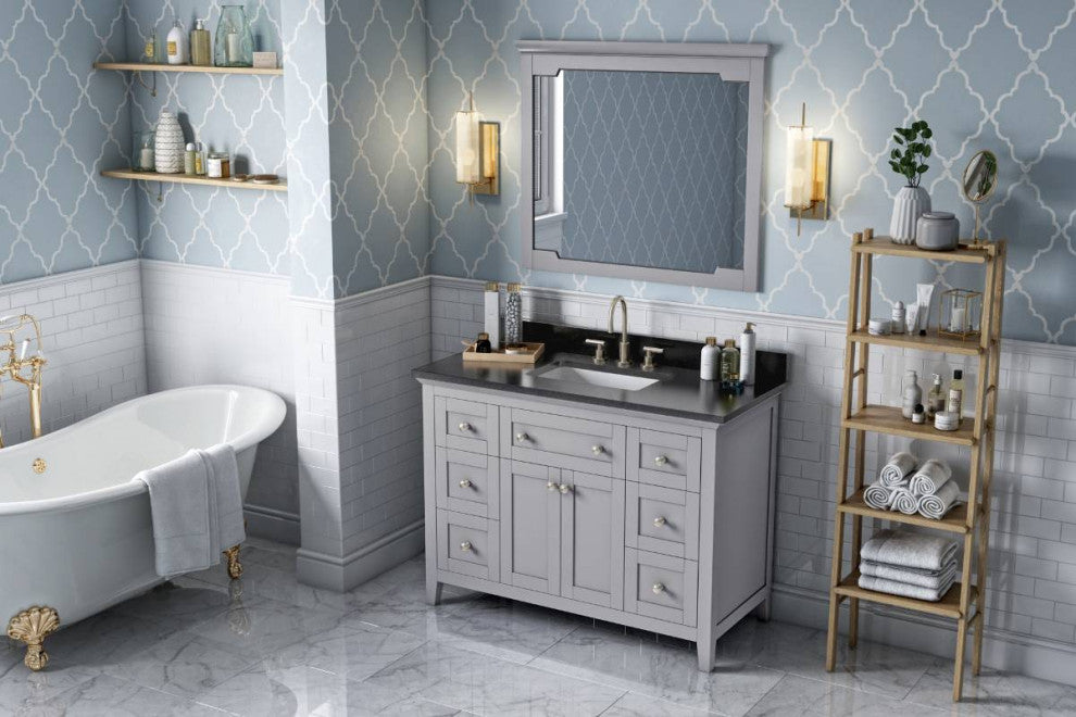 Chatham Traditional 48" Grey Single Sink Vanity, Black Granite Vanity Top