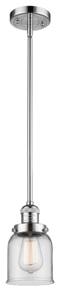 1-Light Small Bell 5" Pendant, Polished Chrome, Glass: Clear